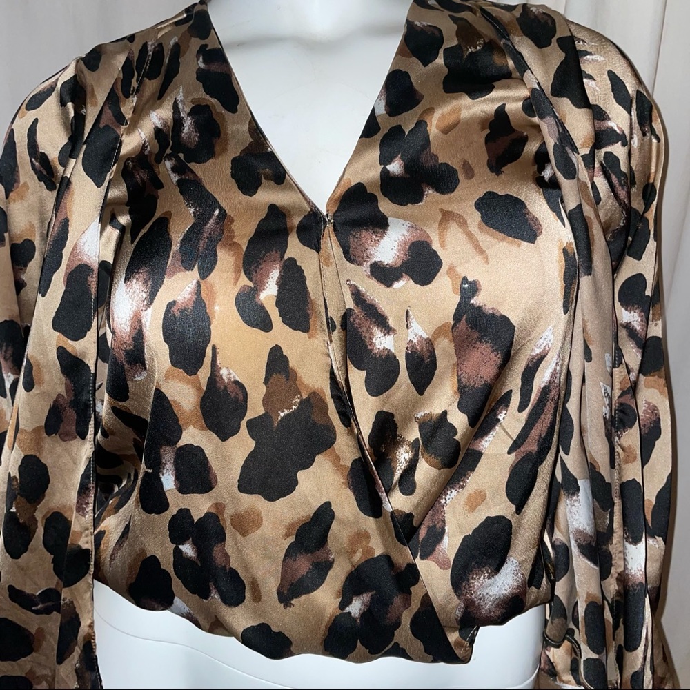 Leopard Print Layered Wrap Blouse - image 2